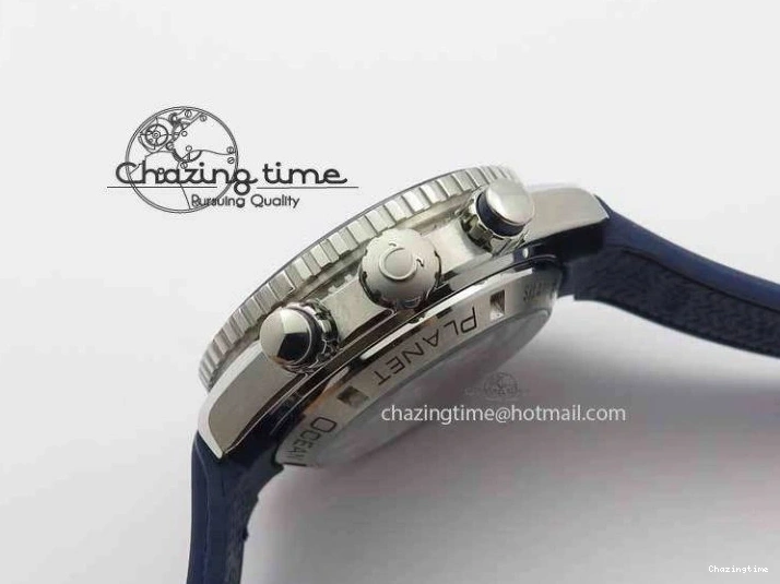 0508 Chic Planet Ocean Master Chrono 45mm SS OM 1:1 Best Edition Blue Dial On Blue Rubber Strap A 8172